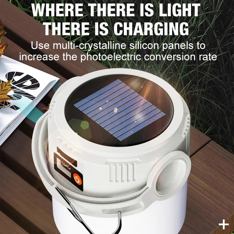 Ultra long endurance camping light, solar powered outdoor rechargeable tent light, emergency light, compact and portable, recha