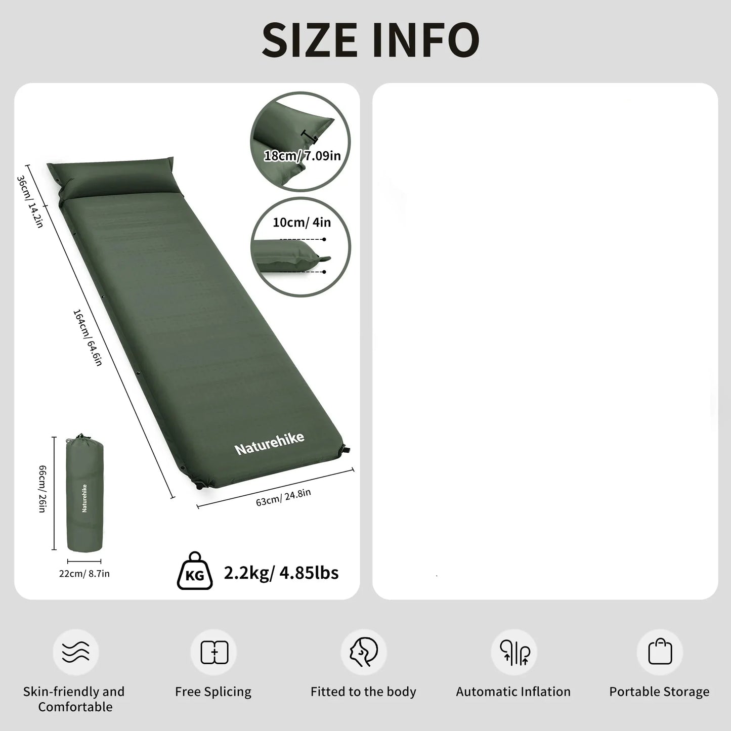 10cm Thick Self-Inflating Double Mattress with Pillow Green-4
