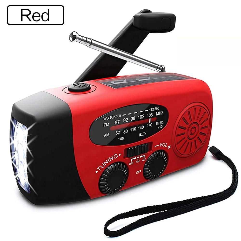 Solar Hand Crank Powered Camping Light with AM/FM Radio Outdoor 2000mAh USB Charging Multifunctional Hand Dynamo LED Flashlight