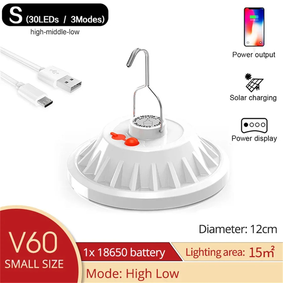 USB Rechargeable LED Solar Camping Light Portable Lanterns 5 Mode Emergency Night Market Light Outdoor Tent Lamp for BBQ Fishing