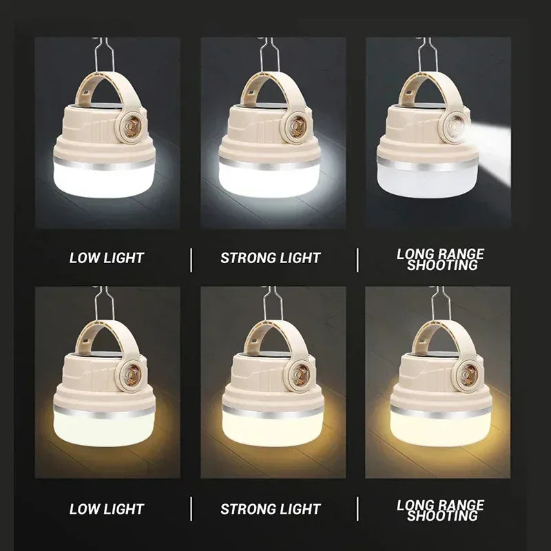Outdoor Solar Camping Lamp USB Rechargeable Waterproof Lantern with Power Bank for Portable Emergency Tent Hunting Fishing Light