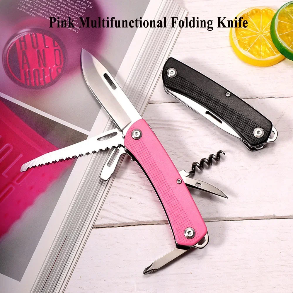 Pink Folding Knife Multipurpose Tools Self Defense Hunting Tactical Pocket Knife Survival Gear Camping Equipment EDC Hand Tools