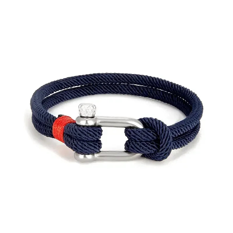 1pc Men's Black Titanium Steel U Shape Survival Bracelet 21cm Outdoor Camping Rescue Emergency Shackle Rope Bracelet for Men