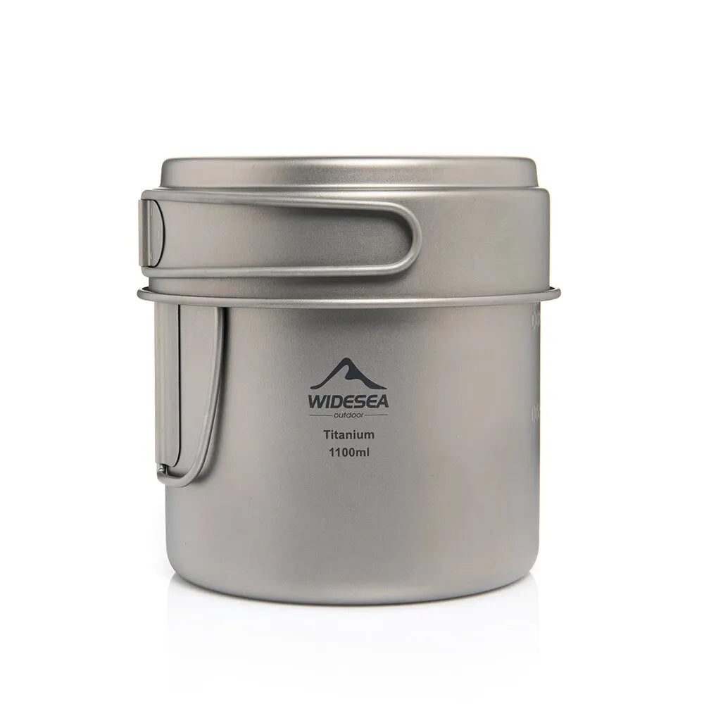 1100ml Ultralight Titanium Camping Pot with Folding Handles Grey-0