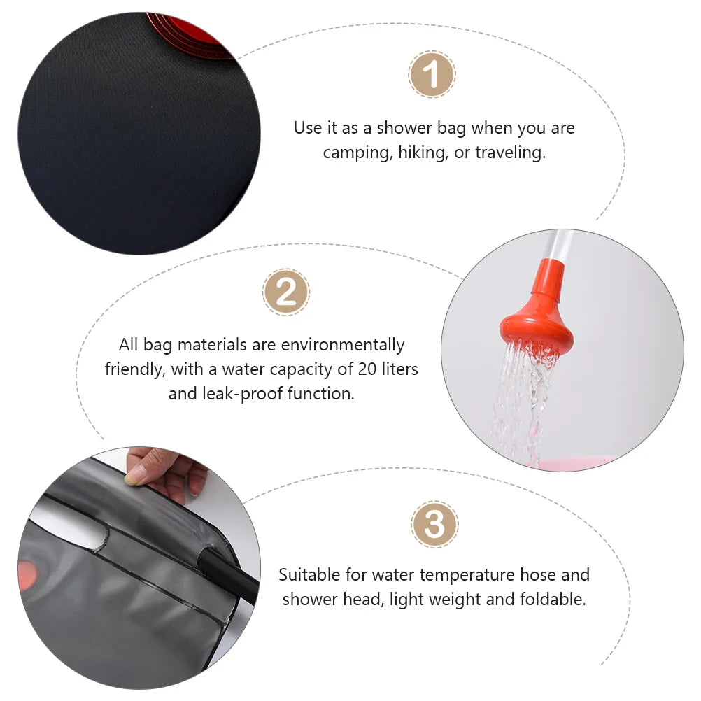2 Pcs Sixpence up Tent Outdoor Camping Shower Bag Hiking Solar Travel Powered Heater for