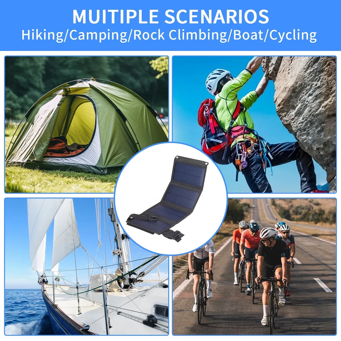 1pc USB Foldable Portable Solar Panel 5V Flexible Small Waterproof Solar Panels Cells for Phones Car Camping Hiking Power Bank