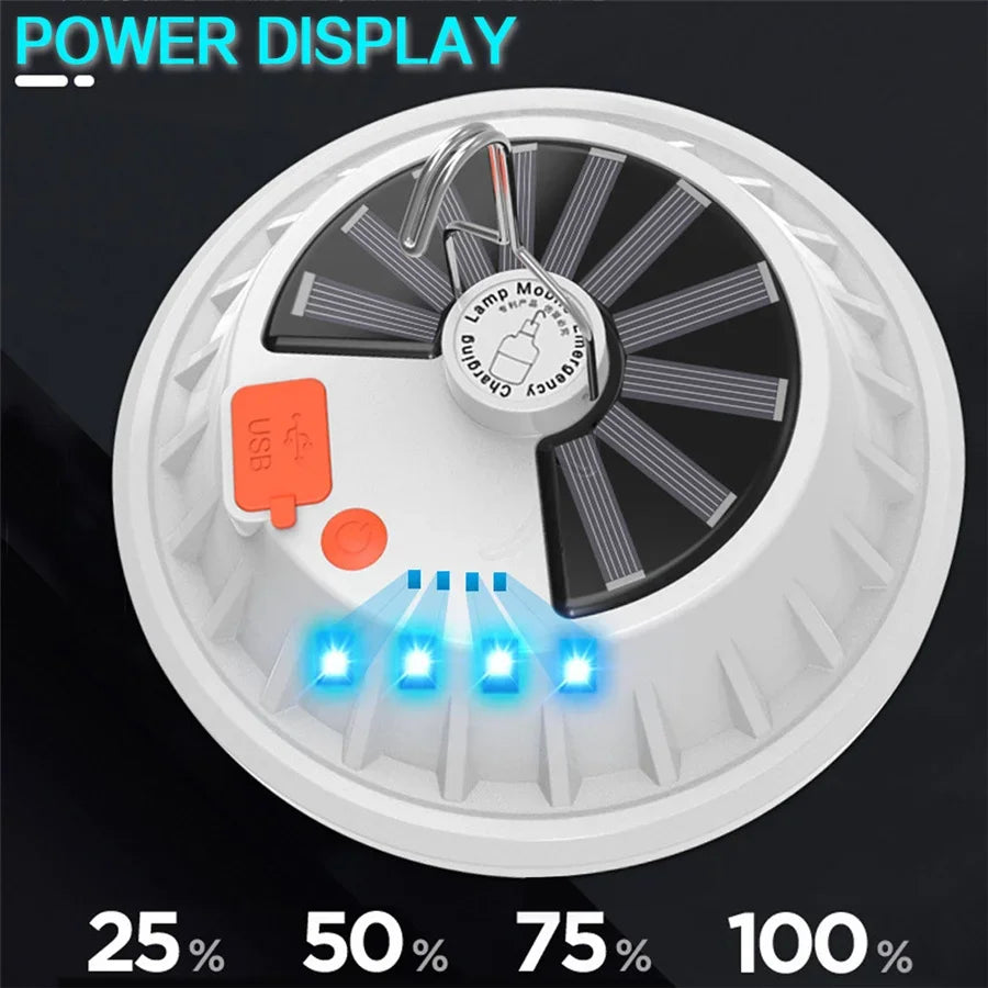 USB Rechargeable LED Solar Camping Light Portable Lanterns 5 Mode Emergency Night Market Light Outdoor Tent Lamp for BBQ Fishing