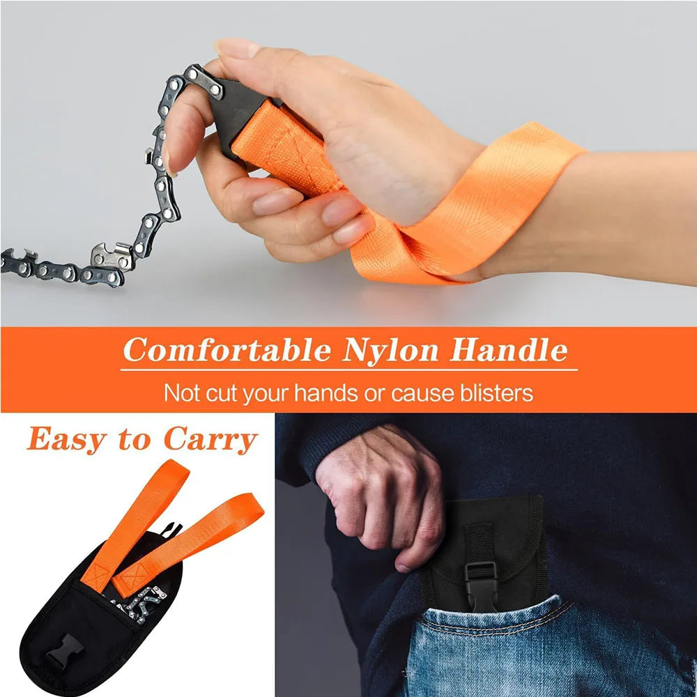 Portable Survival Chain Saw Emergency Camping Hiking Climbing Tools Manual Chain Saw Tool Bag Outdoor Hand Zipper Saw Kit