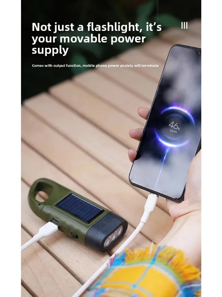Solar Powered LED Flashlights USB Charging Flashlight Survival Gear for Outdoor Camping Hiking Emergency Torch Light