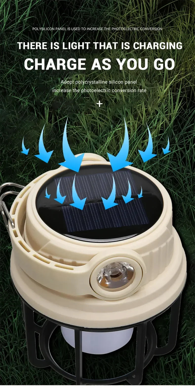 Outdoor Solar Camping Lamp USB Rechargeable Waterproof Lantern with Power Bank for Portable Emergency Tent Hunting Fishing Light