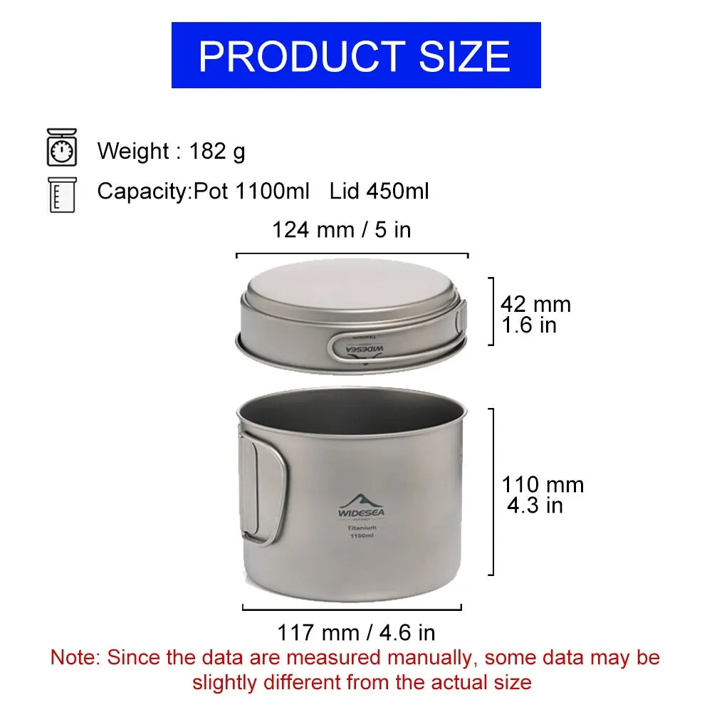 1100ml Ultralight Titanium Camping Pot with Folding Handles Grey-1