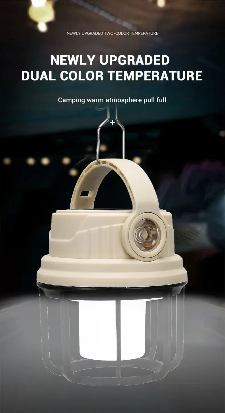 Outdoor Solar Camping Lamp USB Rechargeable Waterproof Lantern with Power Bank for Portable Emergency Tent Hunting Fishing Light