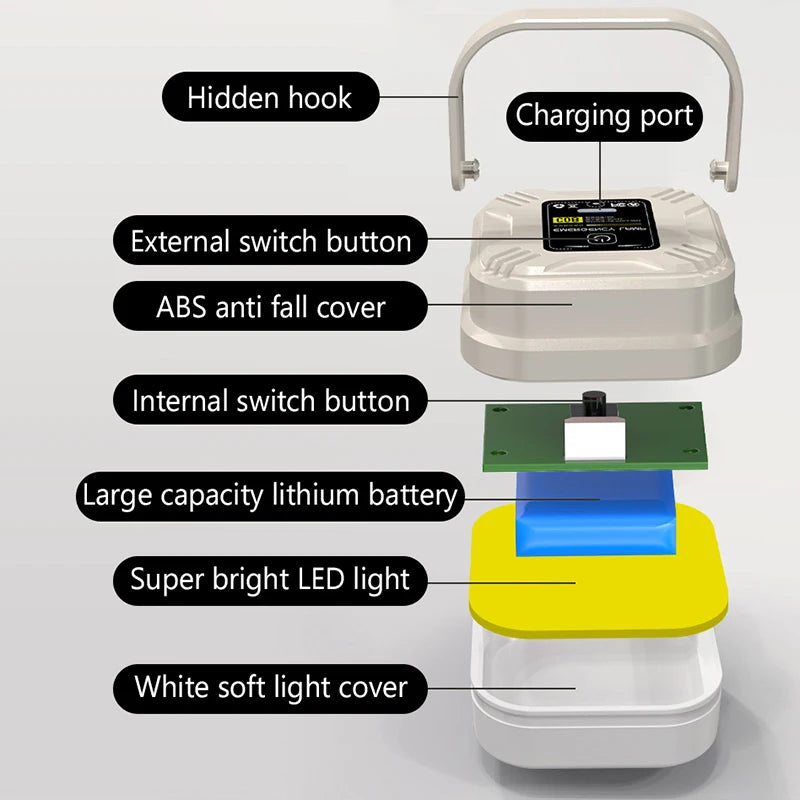 Solar Chargin Tent Strong Light With Magnet Zoom Portable Torch Camping Lantern Work Maintenance Lighting LED