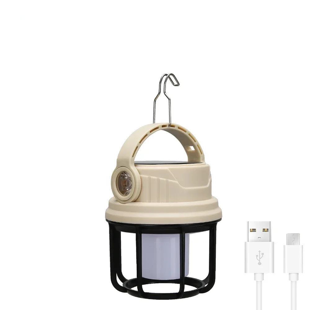Outdoor Solar Camping Lamp USB Rechargeable Waterproof Lantern with Power Bank for Portable Emergency Tent Hunting Fishing Light