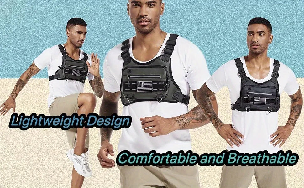 OutdoorTactical Chest BagRunning Vest Waterproof Anti-Theft Chest Bag Running Vest Bag with Adjustable Shoulder Straps
