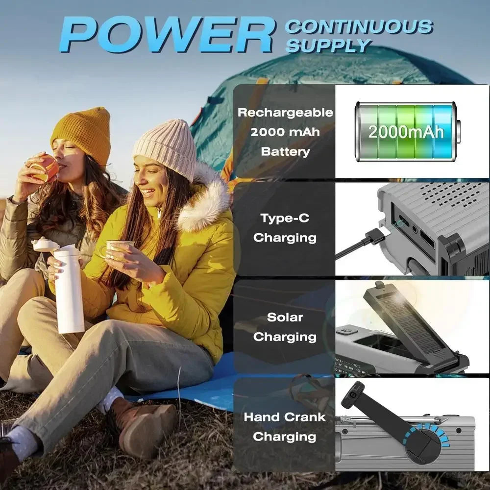 Portable Solar Radio Flashlight Hand Crank Weather Radio AM/FM/NOAA Radio Crank 3 Way Charging Survival For Camping