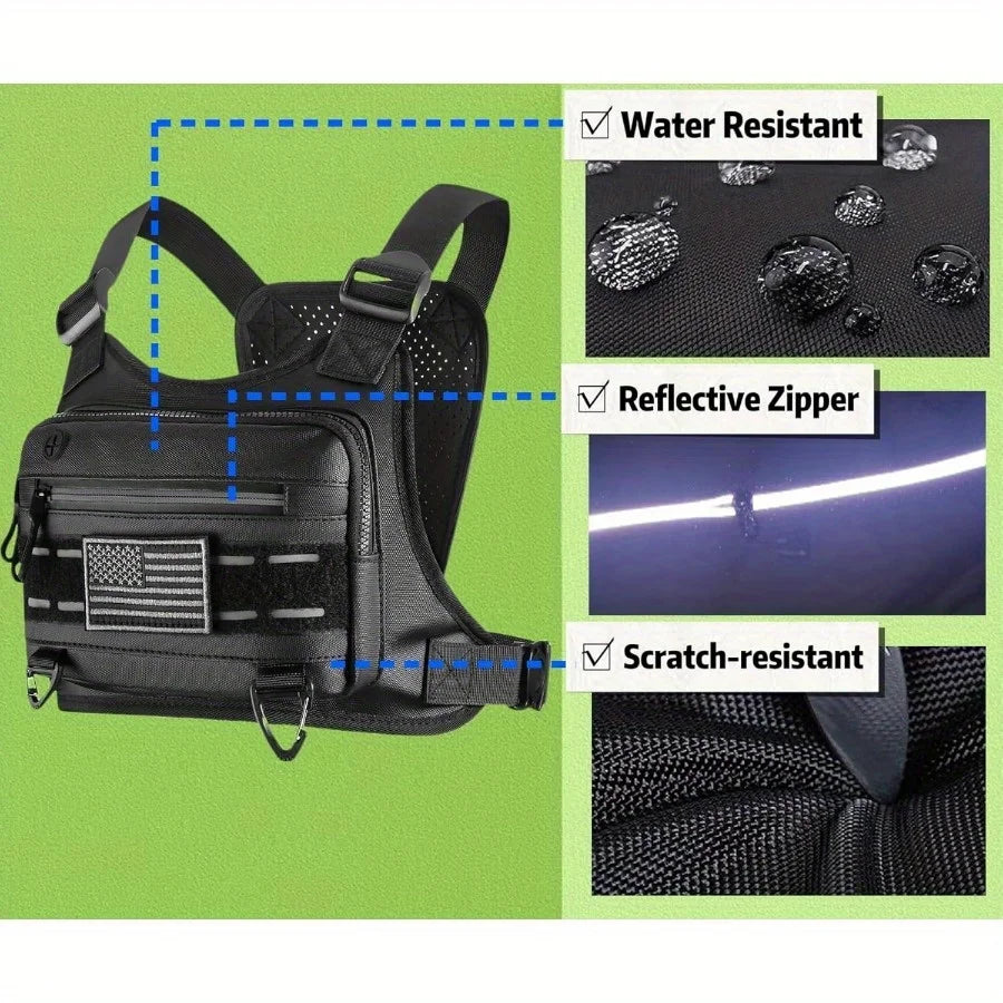 OutdoorTactical Chest BagRunning Vest Waterproof Anti-Theft Chest Bag Running Vest Bag with Adjustable Shoulder Straps