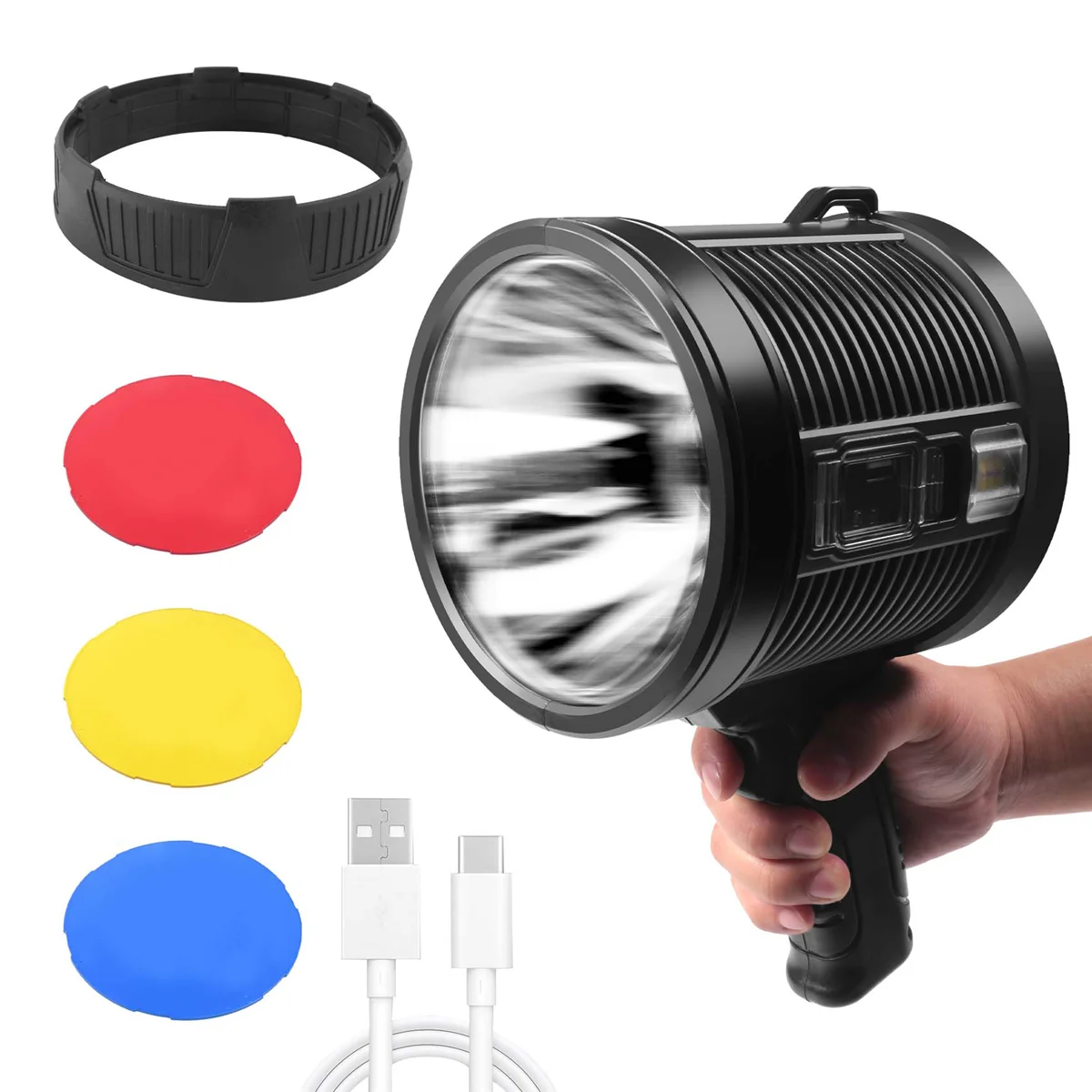 AD-Rechargeable Spotlight,100000 Lumens LED Spot Lights Handheld Large Flashlight Super Bright Outdoor Solar