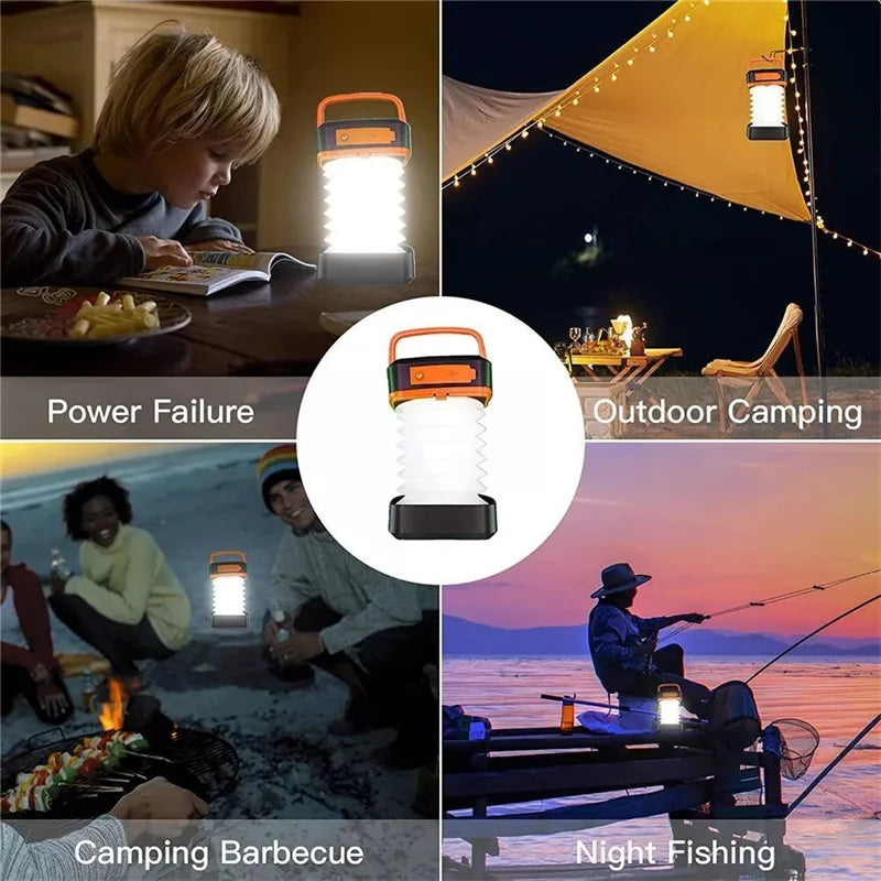 Solar Camping Light Foldable Waterproof USB Rechargeable Lantern 3Modes LED Flashing Lamp Fishing Travle Outdoor Tent Power Bank