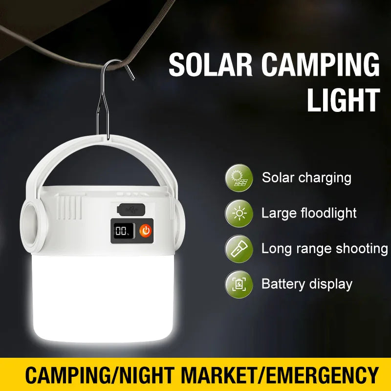 Ultra long endurance camping light, solar powered outdoor rechargeable tent light, emergency light, compact and portable, recha