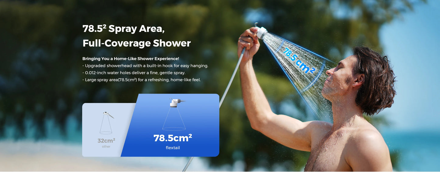 FLEXTAIL TINY SHOWER - Outdoor Camping Shower Portable Electric Shower Pump IPX7 Waterproof for Outdoor and Home Cleaning