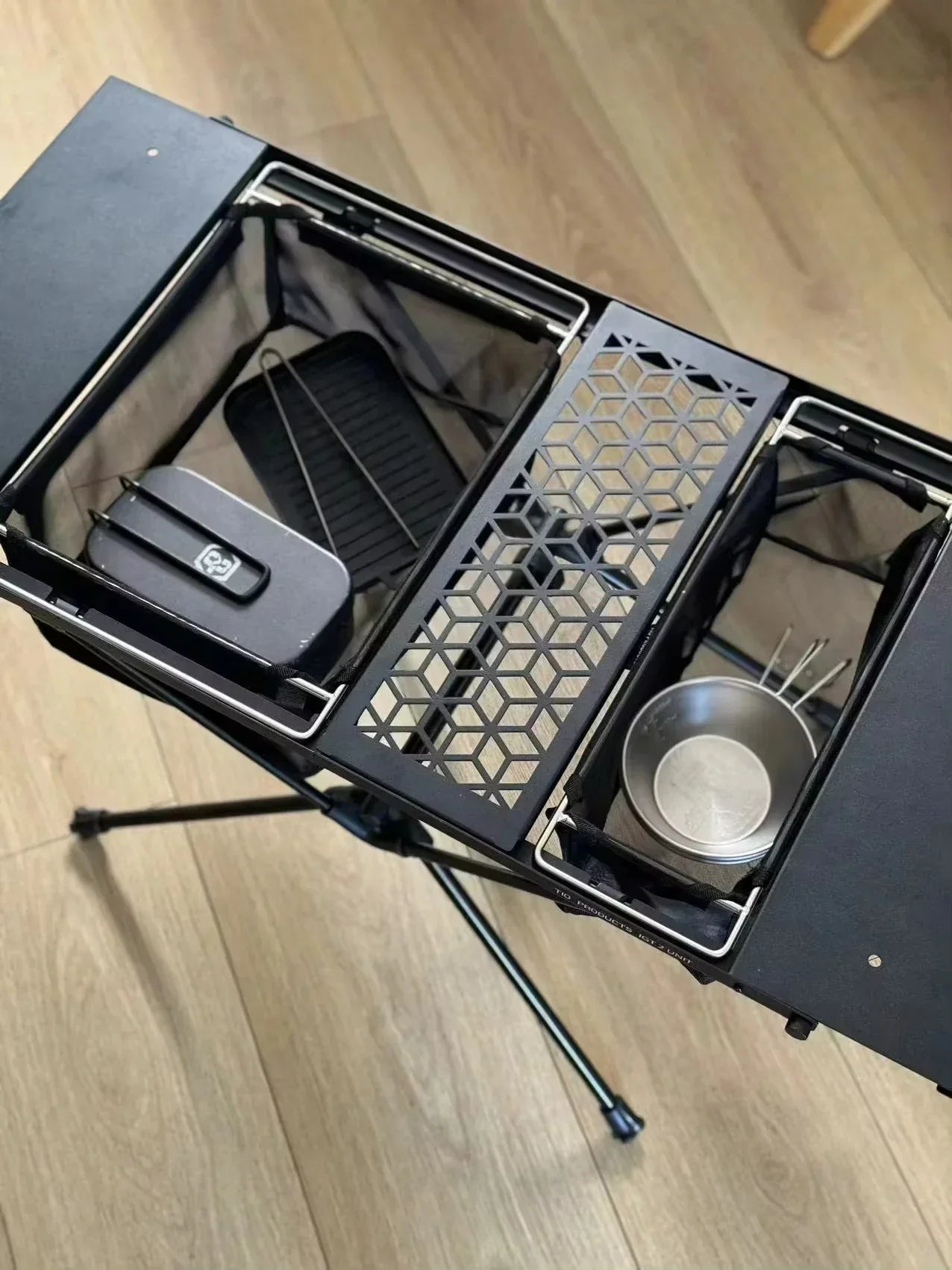 Folding Camping Mesh Basket Drainable Storage Bag Black-3