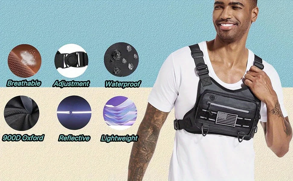 OutdoorTactical Chest BagRunning Vest Waterproof Anti-Theft Chest Bag Running Vest Bag with Adjustable Shoulder Straps
