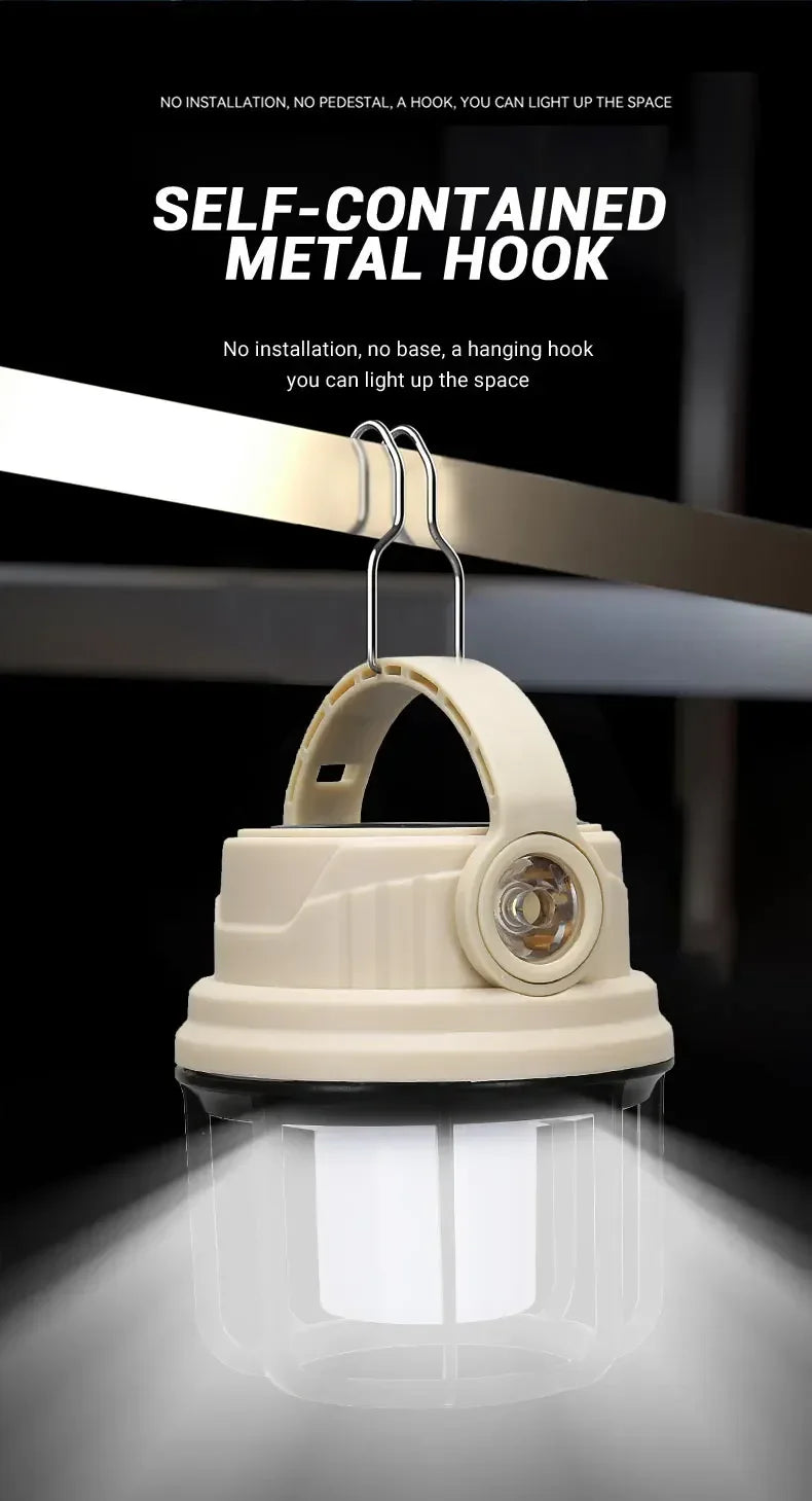 Outdoor Solar Camping Lamp USB Rechargeable Waterproof Lantern with Power Bank for Portable Emergency Tent Hunting Fishing Light