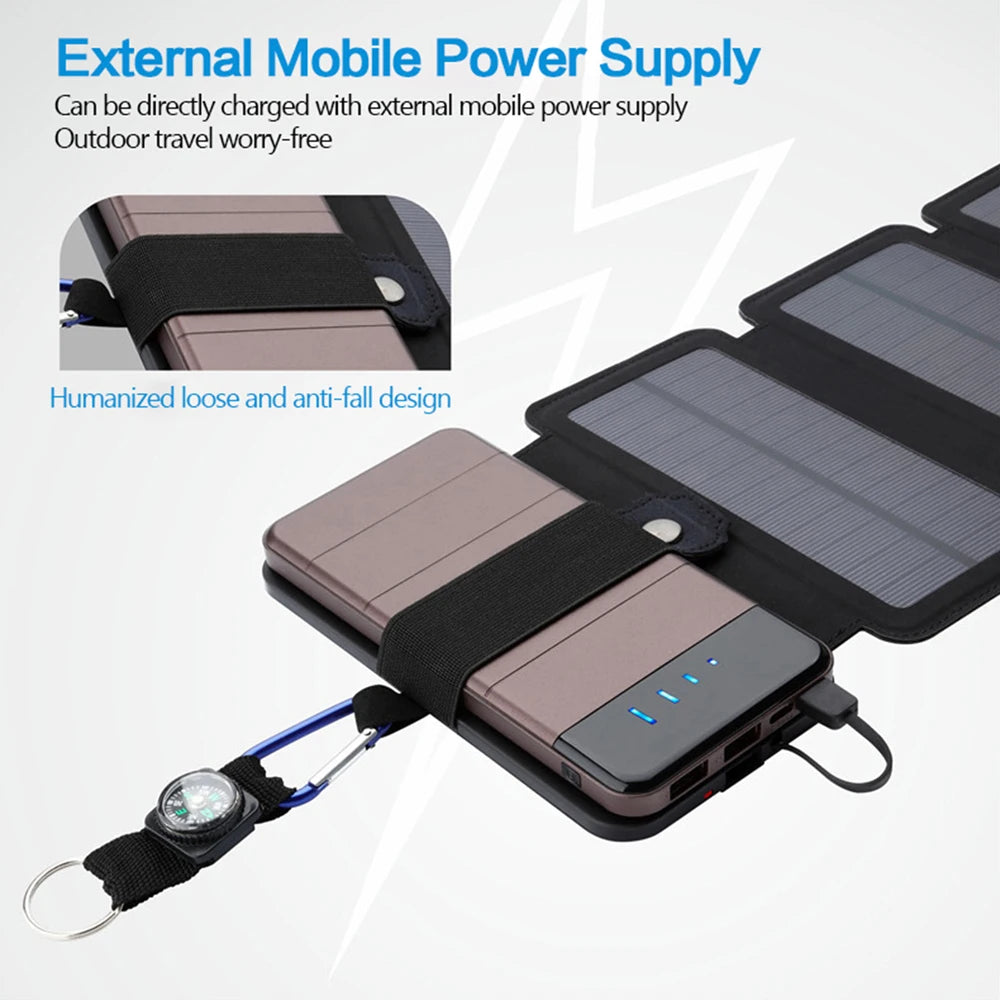 Portable Folding Outdoor Solar Panel Charger 5V 2.1A USB Output Devices Camp Hiking Backpack Travel Power Supply For Smartphones