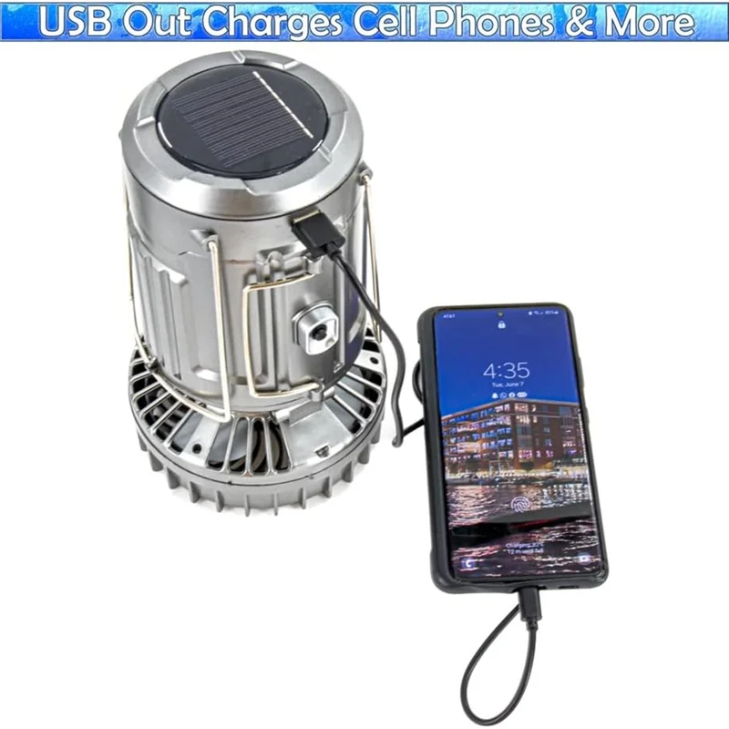 XSXS-6 In 1 Camping Fan 2 In 1 Hanging Fan With Led Lantern Solar Powered Fan Portable Rechargeable Gold