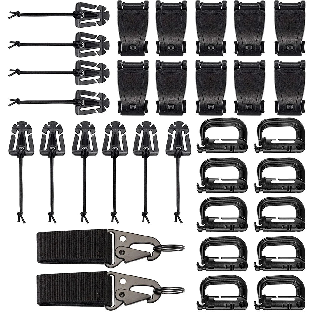 32/13PCS Molle Accessory Kit Outdoor Tactical Backpack Vest Waistband Locking Gear Mesh Support Elastic Buckle Hunting accessory