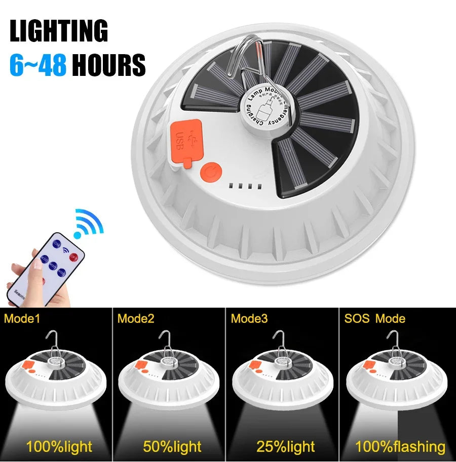 USB Rechargeable LED Solar Camping Light Portable Lanterns 5 Mode Emergency Night Market Light Outdoor Tent Lamp for BBQ Fishing