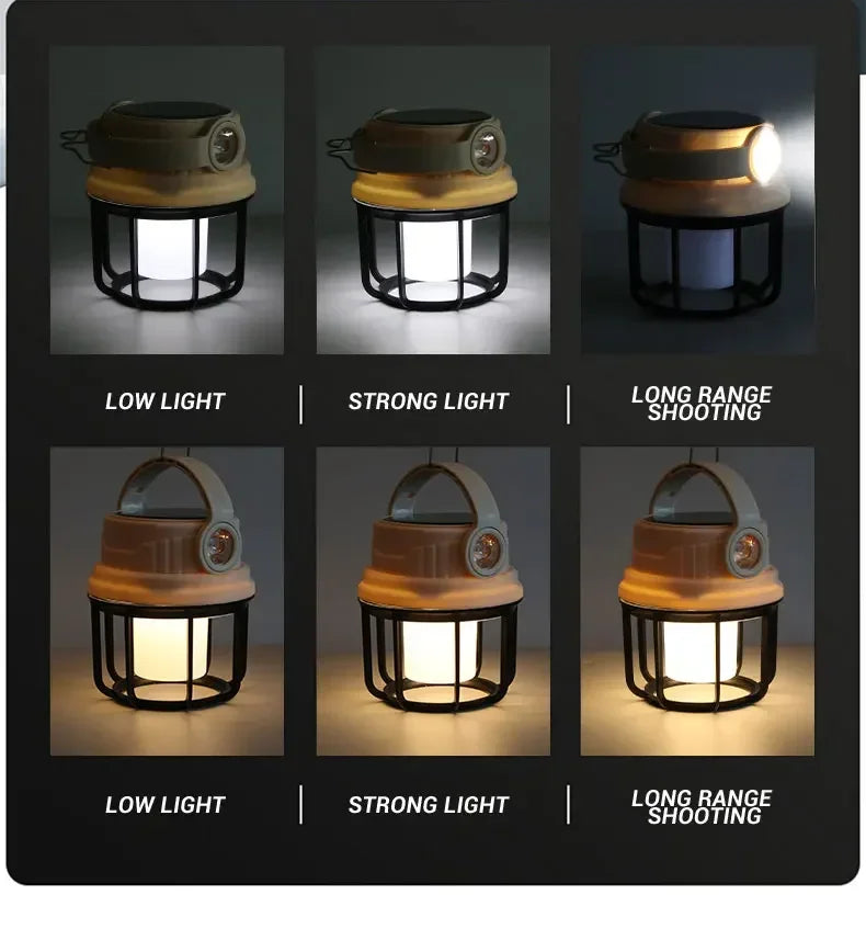 Outdoor Solar Camping Lamp USB Rechargeable Waterproof Lantern with Power Bank for Portable Emergency Tent Hunting Fishing Light