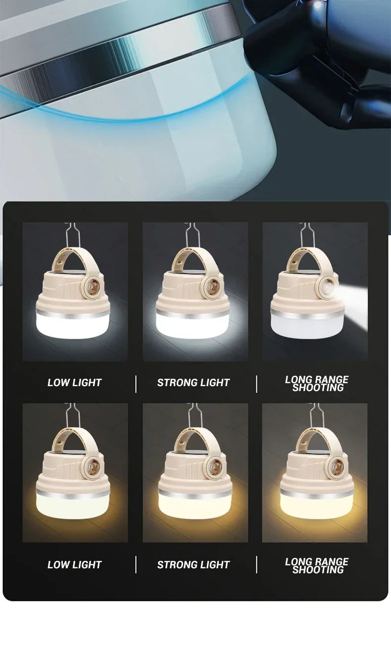 Outdoor Solar Camping Lamp USB Rechargeable Waterproof Lantern with Power Bank for Portable Emergency Tent Hunting Fishing Light