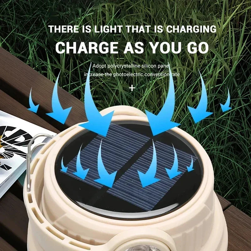 Outdoor Solar Camping Lamp USB Rechargeable Waterproof Lantern with Power Bank for Portable Emergency Tent Hunting Fishing Light