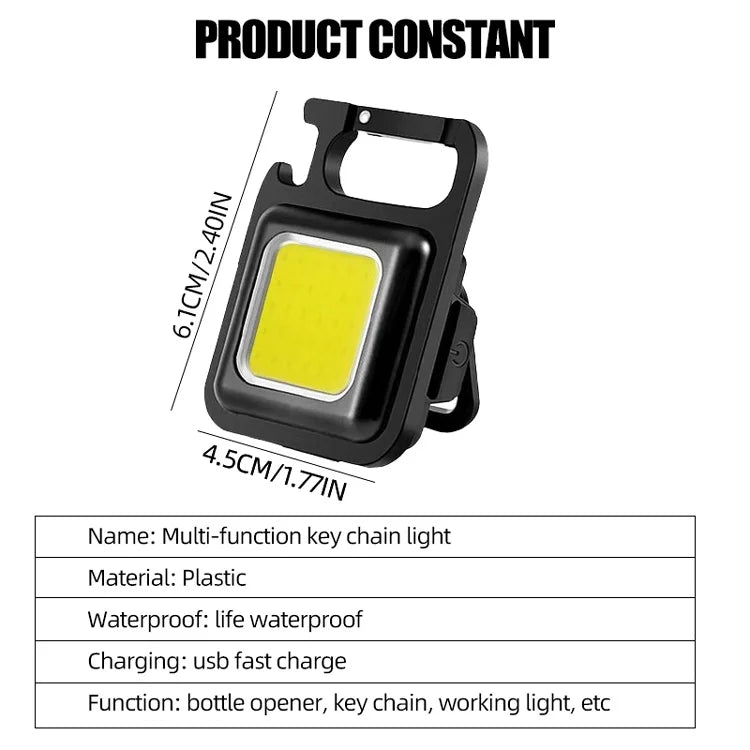 LED Flashlight Super Bright 1000LM Folding Bracket Bottle Opener Keychain USB Rechargeable Waterproof Light Outdoor Camping Tool
