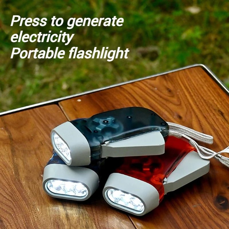 Outdoor Self-Powered Dynamo Flashlight Camping Hiking Hand Pressing Flashlight Camping Equpment Mini Portable LED Flashlight