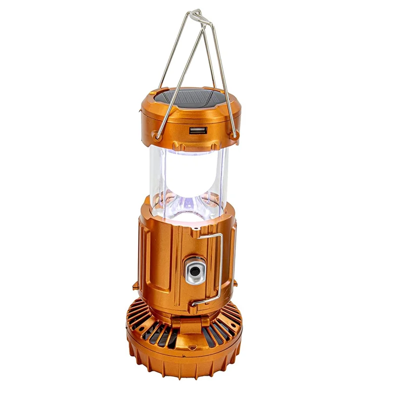 XSXS-6 In 1 Camping Fan 2 In 1 Hanging Fan With Led Lantern Solar Powered Fan Portable Rechargeable Gold