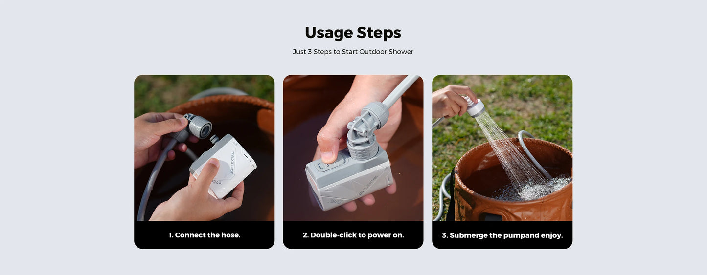FLEXTAIL TINY SHOWER - Outdoor Camping Shower Portable Electric Shower Pump IPX7 Waterproof for Outdoor and Home Cleaning