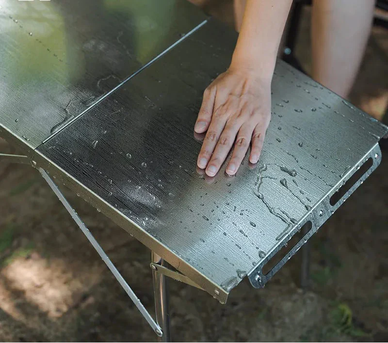Stainless Steel Folding Camping Table Heat And Scratch Resistant Silver-3