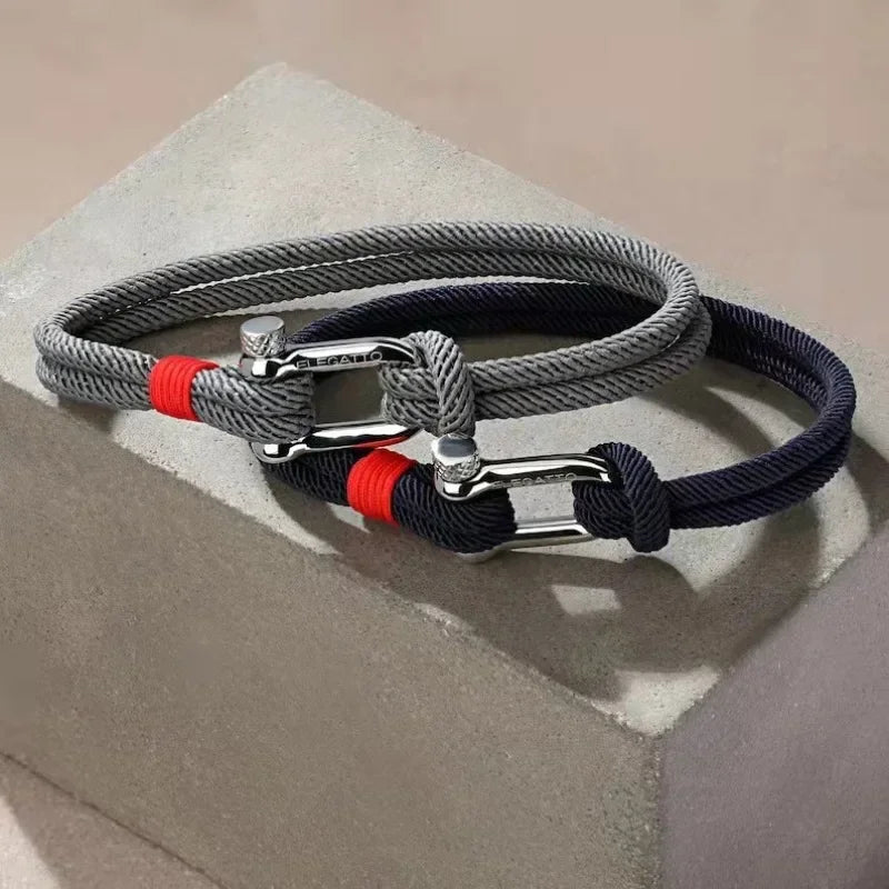1pc Men's Black Titanium Steel U Shape Survival Bracelet 21cm Outdoor Camping Rescue Emergency Shackle Rope Bracelet for Men