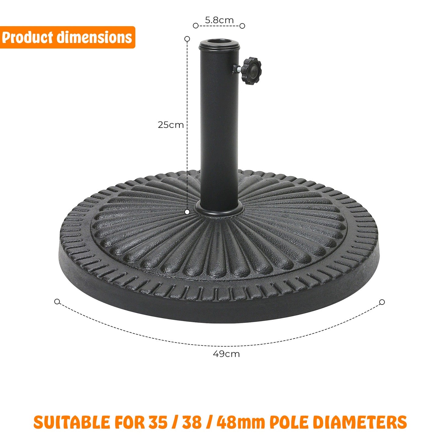 14kg Concrete Round Parasol Base - Black