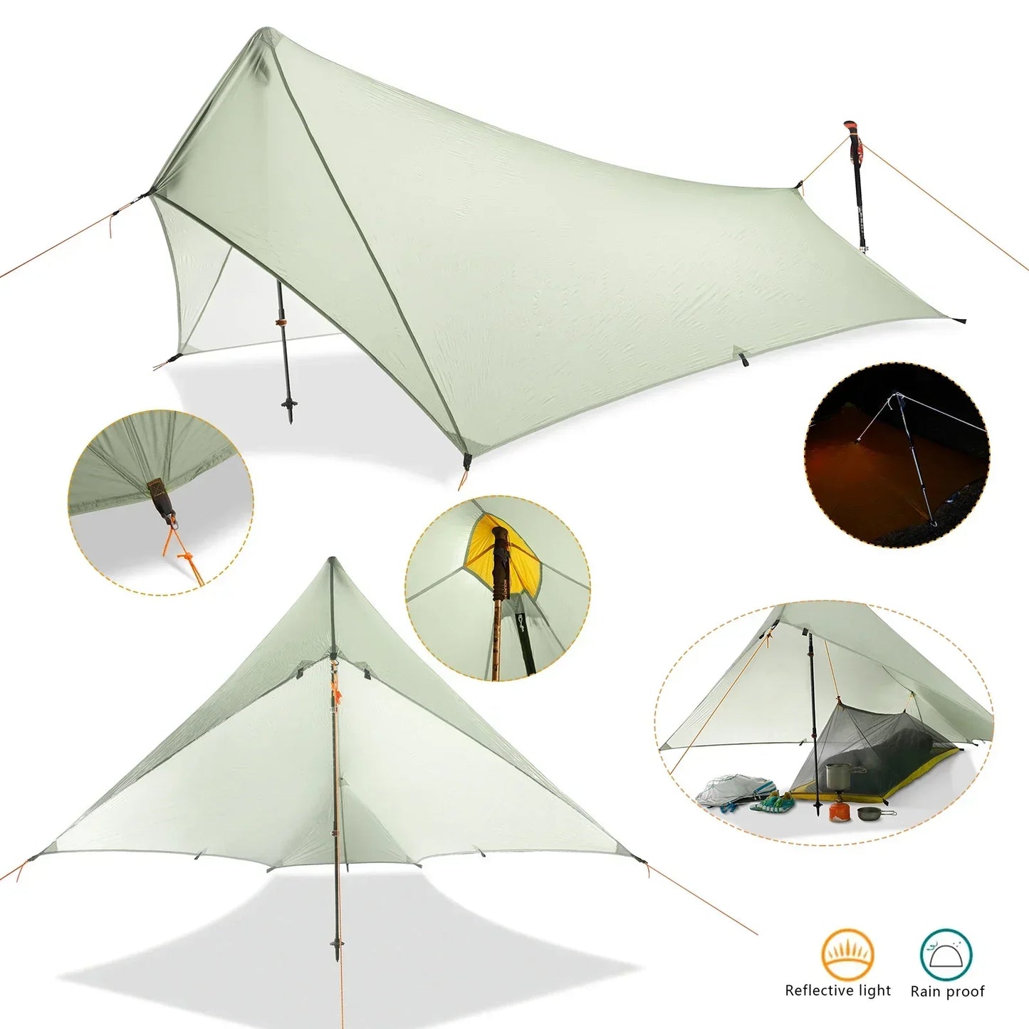 Ultralight Waterproof Flysheet Tent Shelter (Green)-2