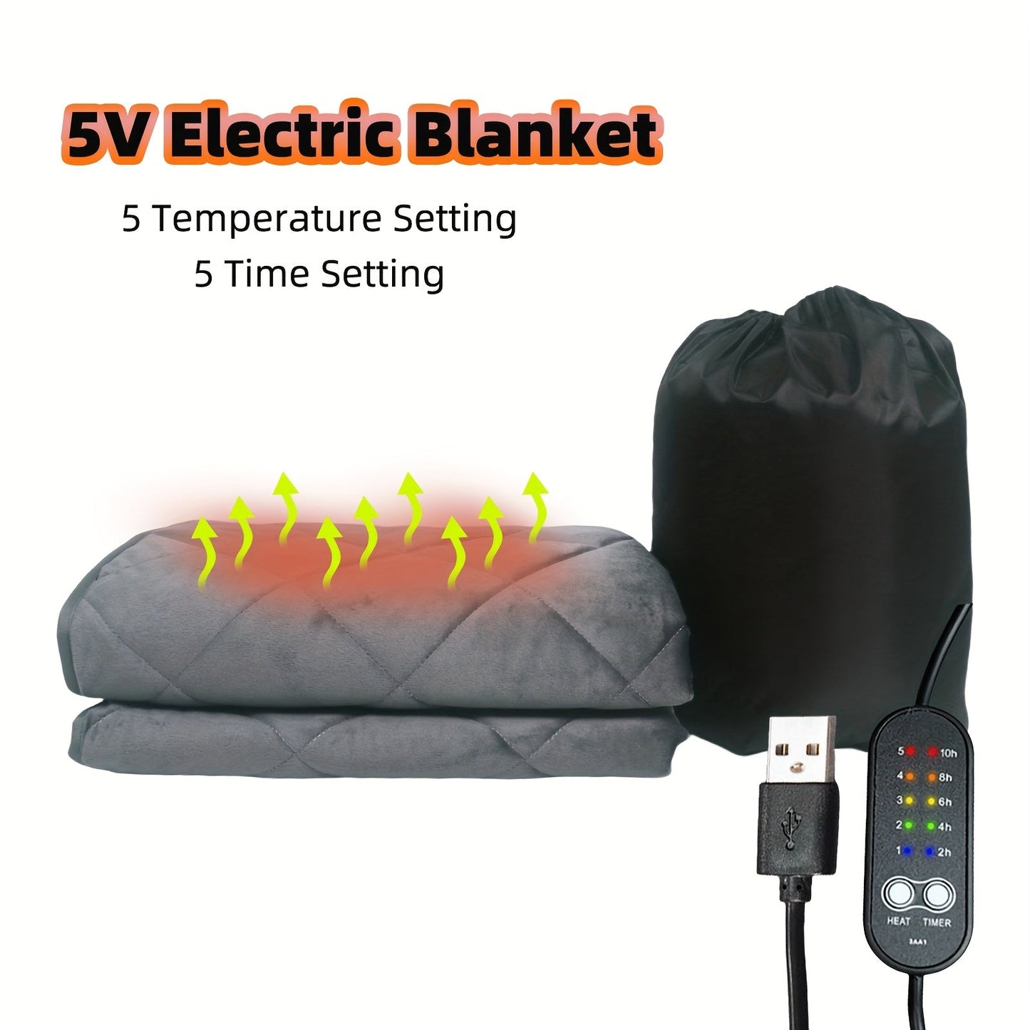 USB Heated Sleeping Bag Pad 5-Level Adjustable-4