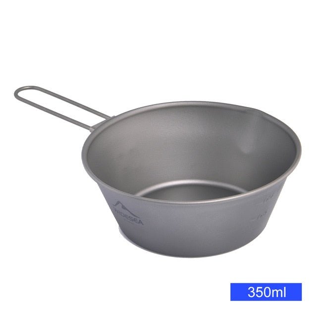 Camping Titanium Bowl Tableware Cookware Foldable Handle Outdoor Cup Tourism Pot Hiking Backpacking Picnic Fishing-1