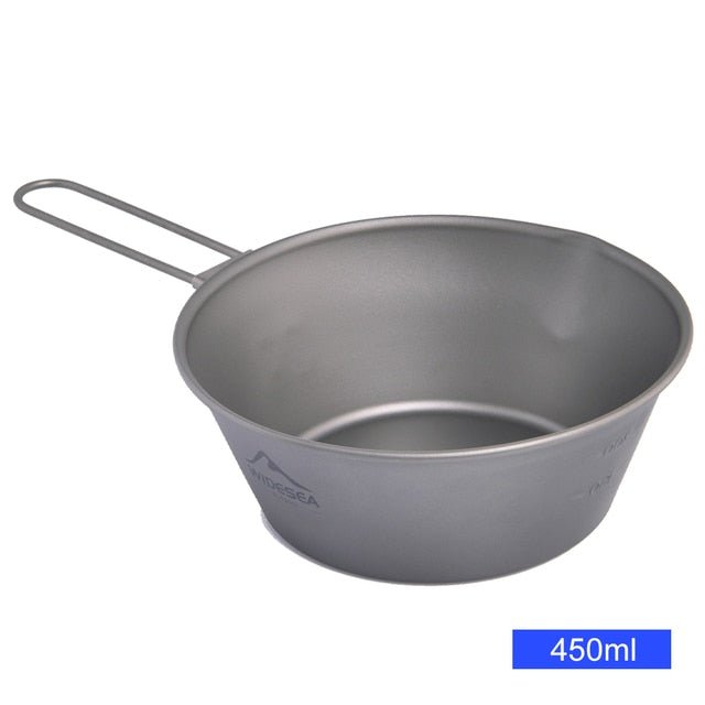 Camping Titanium Bowl Tableware Cookware Foldable Handle Outdoor Cup Tourism Pot Hiking Backpacking Picnic Fishing-2