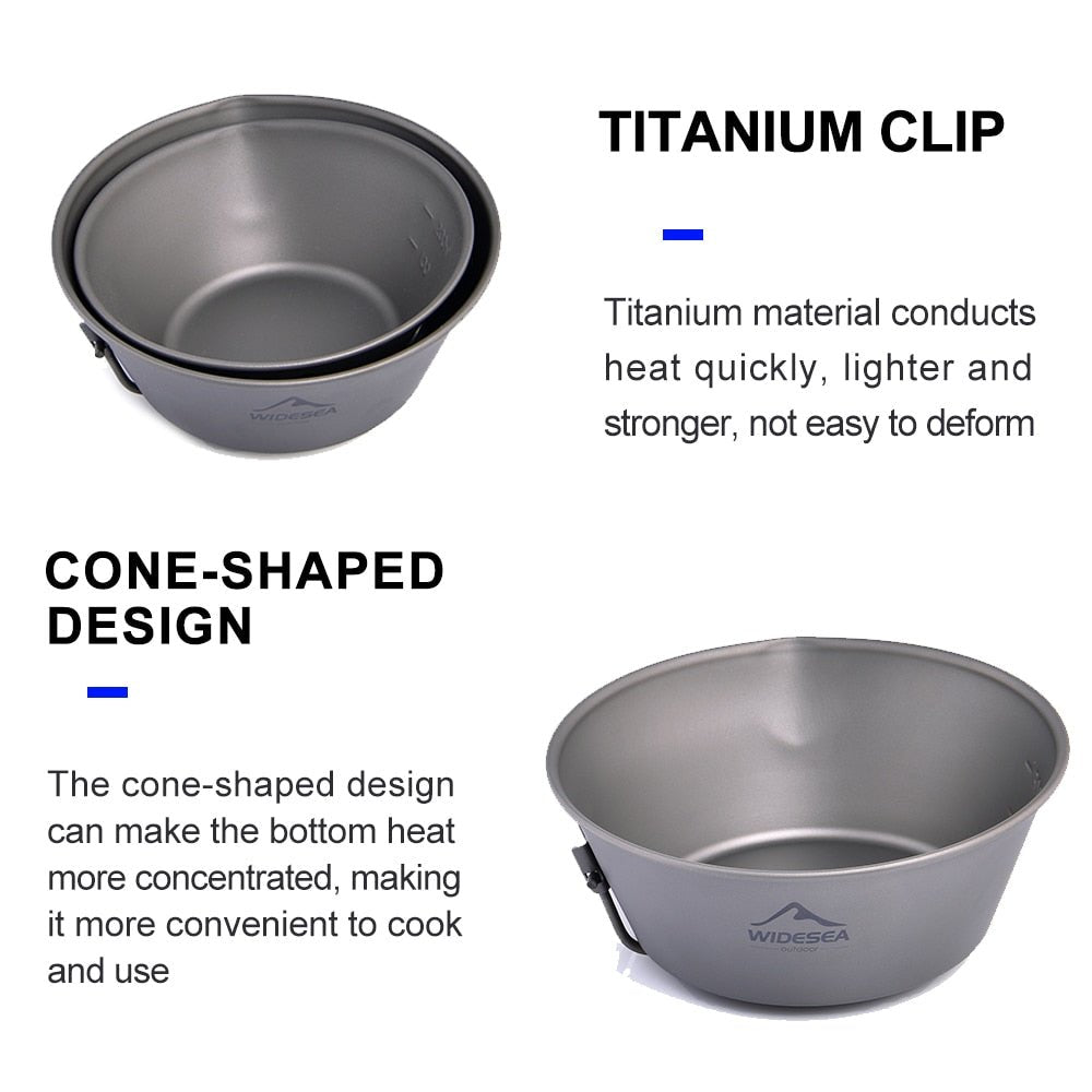 Camping Titanium Bowl Tableware Cookware Foldable Handle Outdoor Cup Tourism Pot Hiking Backpacking Picnic Fishing-3