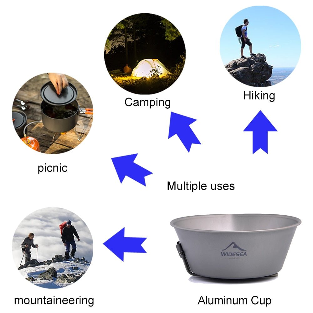 Camping Titanium Bowl Tableware Cookware Foldable Handle Outdoor Cup Tourism Pot Hiking Backpacking Picnic Fishing-4