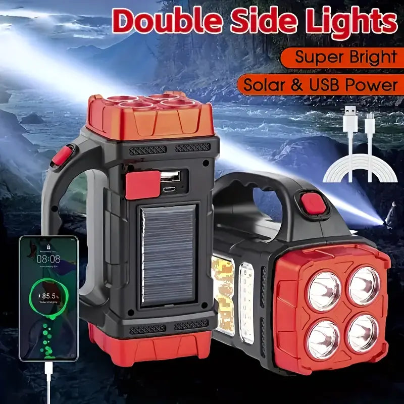 Red Tactical LED Solar Camping Light - Portable Rechargeable Flashlight-4