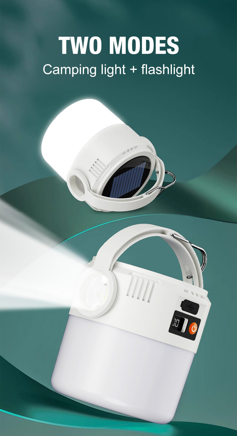 Ultra long endurance camping light, solar powered outdoor rechargeable tent light, emergency light, compact and portable, recha